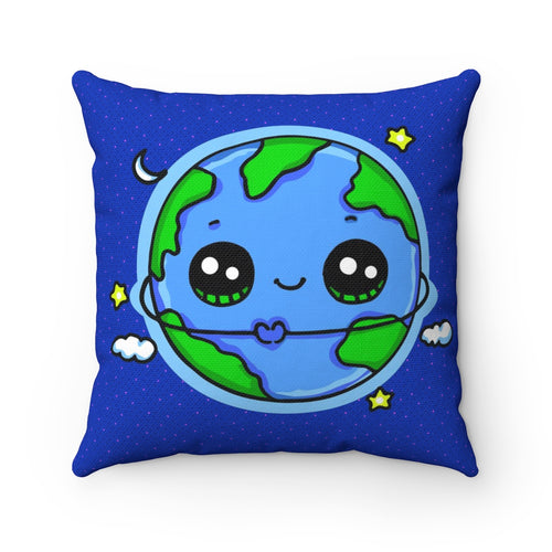 Adorable Happy Earth on Blue Pillow - Science Geek Club