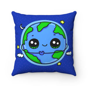 Adorable Happy Earth on Blue Pillow - Science Geek Club