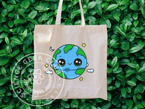 Adorable Mother Earth Reusable Earth Day Cotton Canvas Tote - Science Geek Club