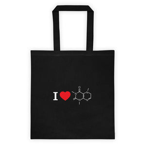 I Love Coffee (Caffeine Molecule) Black Tote Bag - Science Geek Club