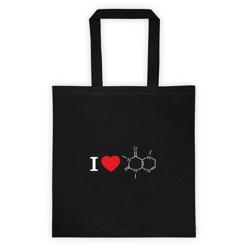 I Love Coffee (Caffeine Molecule) Black Tote Bag - Science Geek Club