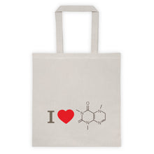 Load image into Gallery viewer, I Love Coffee (Caffeine Molecule) White Cream Tote Bag - Science Geek Club