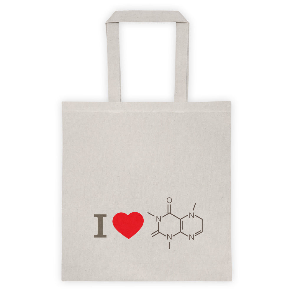 I Love Coffee (Caffeine Molecule) White Cream Tote Bag - Science Geek Club