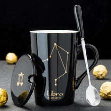 Load image into Gallery viewer, Minimalistic Zodiac Constellation Ceramic Coffee Mug with Spoon &amp; Lid - Science Geek Club