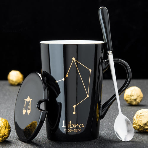 Minimalistic Zodiac Constellation Ceramic Coffee Mug with Spoon & Lid - Science Geek Club