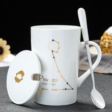 Load image into Gallery viewer, Minimalistic Zodiac Constellation Ceramic Coffee Mug with Spoon &amp; Lid - Science Geek Club