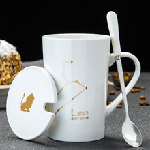 Load image into Gallery viewer, Minimalistic Zodiac Constellation Ceramic Coffee Mug with Spoon &amp; Lid - Science Geek Club