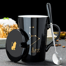 Load image into Gallery viewer, Minimalistic Zodiac Constellation Ceramic Coffee Mug with Spoon &amp; Lid - Science Geek Club