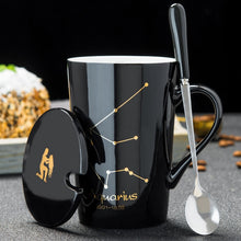 Load image into Gallery viewer, Minimalistic Zodiac Constellation Ceramic Coffee Mug with Spoon &amp; Lid - Science Geek Club