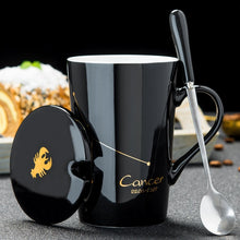 Load image into Gallery viewer, Minimalistic Zodiac Constellation Ceramic Coffee Mug with Spoon &amp; Lid - Science Geek Club