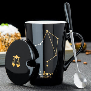 Minimalistic Zodiac Constellation Ceramic Coffee Mug with Spoon & Lid - Science Geek Club