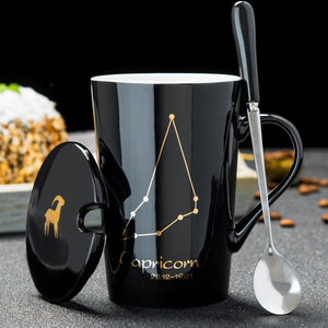 Minimalistic Zodiac Constellation Ceramic Coffee Mug with Spoon & Lid - Science Geek Club