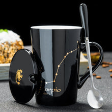 Load image into Gallery viewer, Minimalistic Zodiac Constellation Ceramic Coffee Mug with Spoon &amp; Lid - Science Geek Club