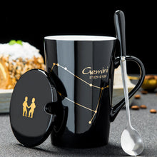 Load image into Gallery viewer, Minimalistic Zodiac Constellation Ceramic Coffee Mug with Spoon &amp; Lid - Science Geek Club