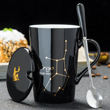 Load image into Gallery viewer, Minimalistic Zodiac Constellation Ceramic Coffee Mug with Spoon &amp; Lid - Science Geek Club