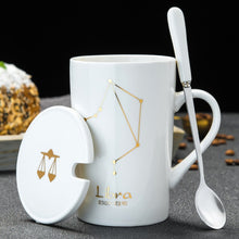 Load image into Gallery viewer, Minimalistic Zodiac Constellation Ceramic Coffee Mug with Spoon &amp; Lid - Science Geek Club