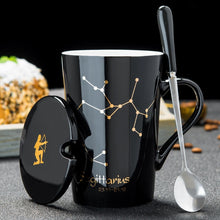 Load image into Gallery viewer, Minimalistic Zodiac Constellation Ceramic Coffee Mug with Spoon &amp; Lid - Science Geek Club