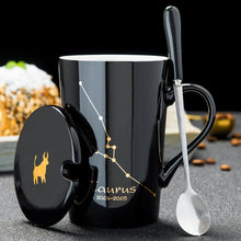 Load image into Gallery viewer, Minimalistic Zodiac Constellation Ceramic Coffee Mug with Spoon &amp; Lid - Science Geek Club