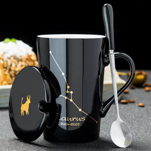 Minimalistic Zodiac Constellation Ceramic Coffee Mug with Spoon & Lid - Science Geek Club