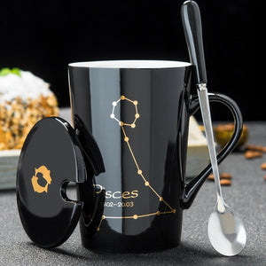 Minimalistic Zodiac Constellation Ceramic Coffee Mug with Spoon & Lid - Science Geek Club