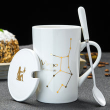 Load image into Gallery viewer, Minimalistic Zodiac Constellation Ceramic Coffee Mug with Spoon &amp; Lid - Science Geek Club