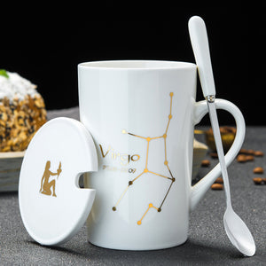 Minimalistic Zodiac Constellation Ceramic Coffee Mug with Spoon & Lid - Science Geek Club